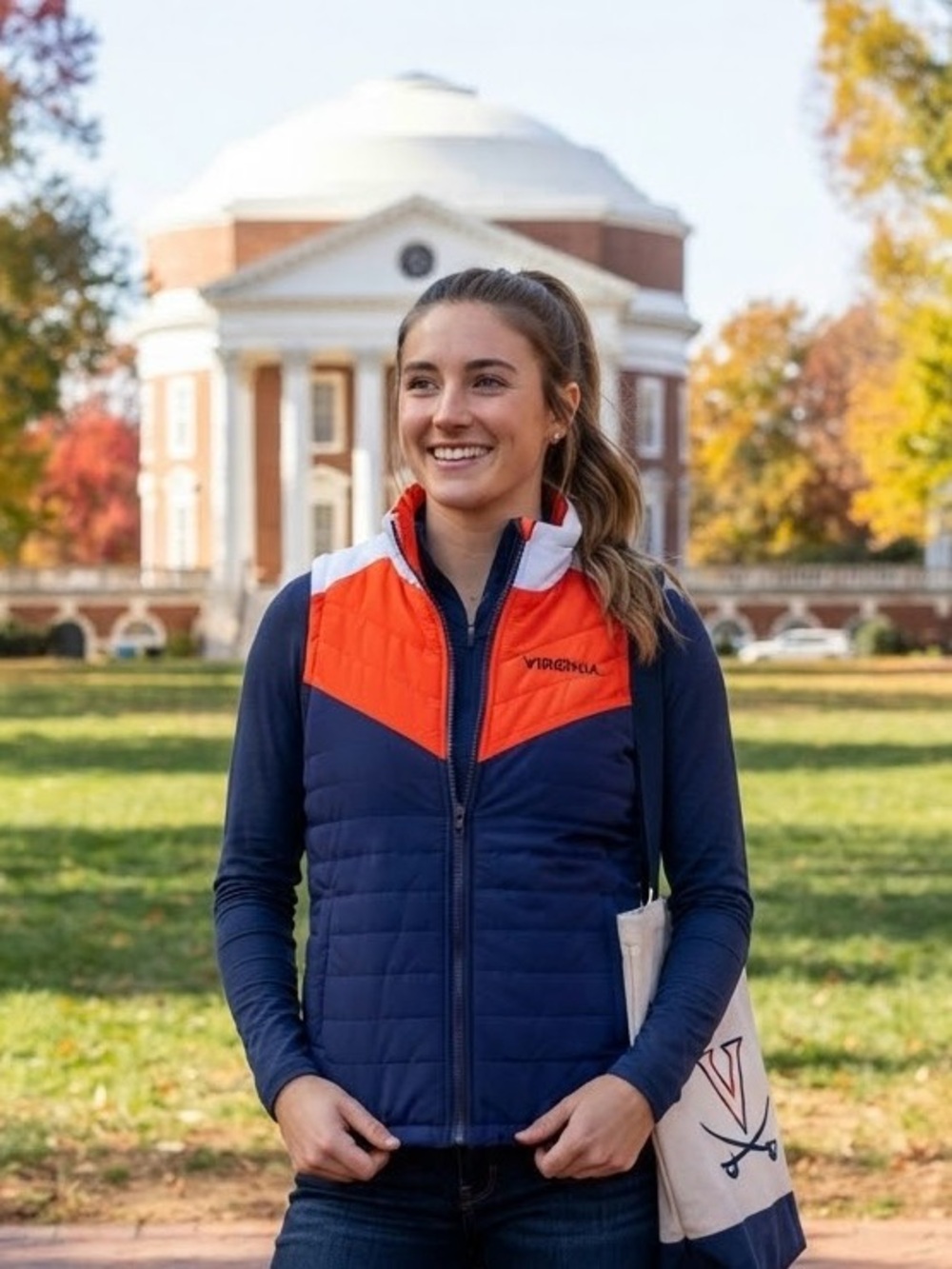 Virginia Cavaliers UVA Reversible Puffer Vest Small Orange Navy